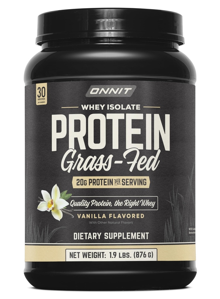 ONNIT Grass Fed Whey Isolate Protein Powder, Vanilla Flavor, Whey Protein Powder Dietary συμπλήρωμα για την υποστήριξη μυϊκής αύξησης και αποκατάστασης προπόνησης, 30 υπηρεσίες ανά Tub, 30,7 oz