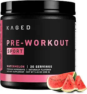 Kaged Sport Pre Workout Σκόνη για άνδρες και γυναίκες, Καρπούζι, Αθλητισμός Πιστοποιημένος, 188mg καφεΐνη, Συμπλήρωμα νιτρικού οξειδίου, Beta Alanine για την ενέργεια, άρση βαρών, Cardio αντοχή & δύναμη, 20 υπηρεσίες