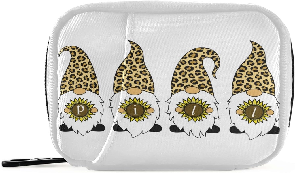 Leopard Gnomes Ηλιοτρόπιο Χάπια Κουτί 7 ημερών Χάπια Υπόθεση Ταξίδι Τσάντα διοργανωτής Χάπια με Zipper Φορητή Εβδομαδιαία περίπτωση Συμπαγές μέγεθος για τον κάτοχο συμπλήρωμα βιταμίνης