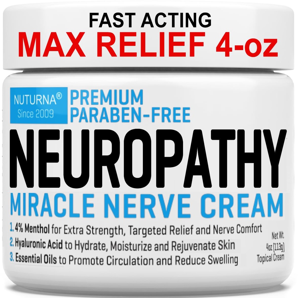 Νευροπάθεια Nerve Relief Cream - Premium Nerve Cream 3X Action for Targeted Relief and Soothing Nerve Comfort - Μέγιστη δύναμη με 4% Menthol Arnica MSM για πόδια ποδιών & πλάτη - Μεγάλο 4 Oz