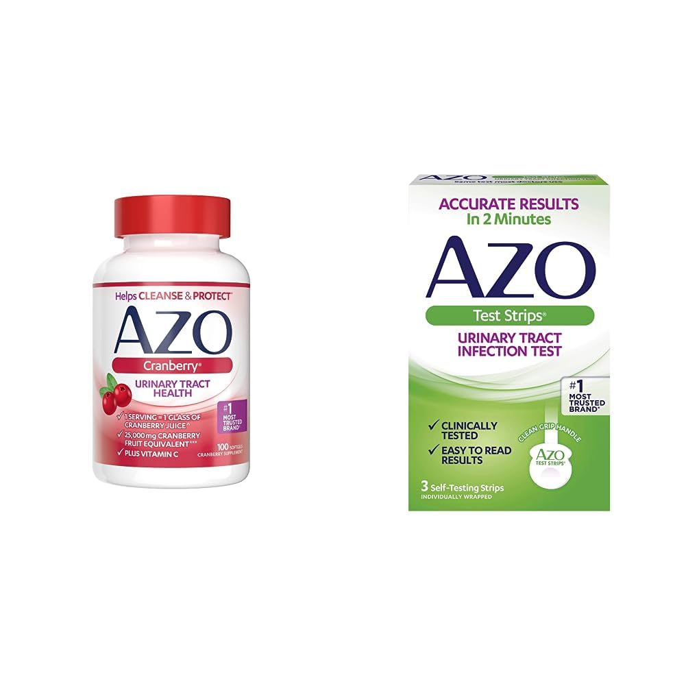 AZO Cranberry urinary Tract Health Supplement & urinary Tract Infection (UTI) Test Strips, Accurate Results in 2 Minutes, Clinically Tested, Easy to Read Results, 3 Count