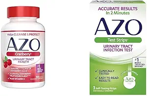 AZO Cranberry urinary Tract Health Supplement & urinary Tract Infection (UTI) Test Strips, Accurate Results in 2 Minutes, Clinically Tested, Easy to Read Results, 3 Count