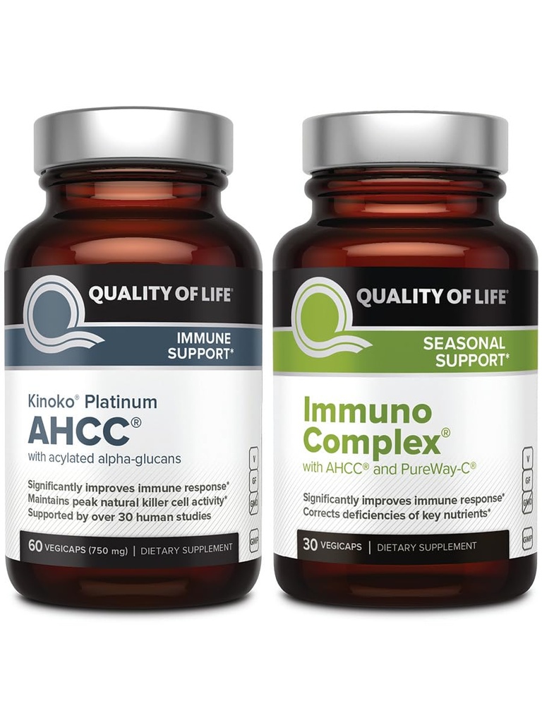 Ποιότητα ζωής AHCC Kinoko Platinum Mushroom Extract και Immuno Complex που διαθέτει βιταμίνη C - Ultimate Immune Support Bundle
