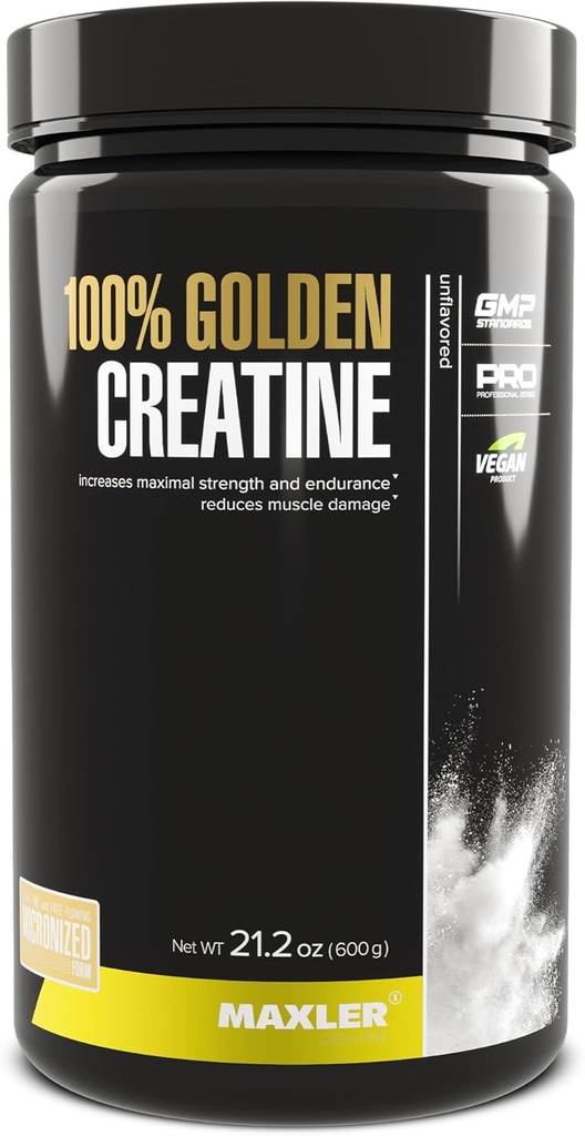 Maxler 100% Golden Creatine - Μικρονωμένη Creatine Monohydrate Powder - Μύες Building Συμπληρώματα - Pre/Post Workout Vegan Συμπλήρωμα - Χωρίς γλουτένη Unflavored Creatine Powder - 600 g