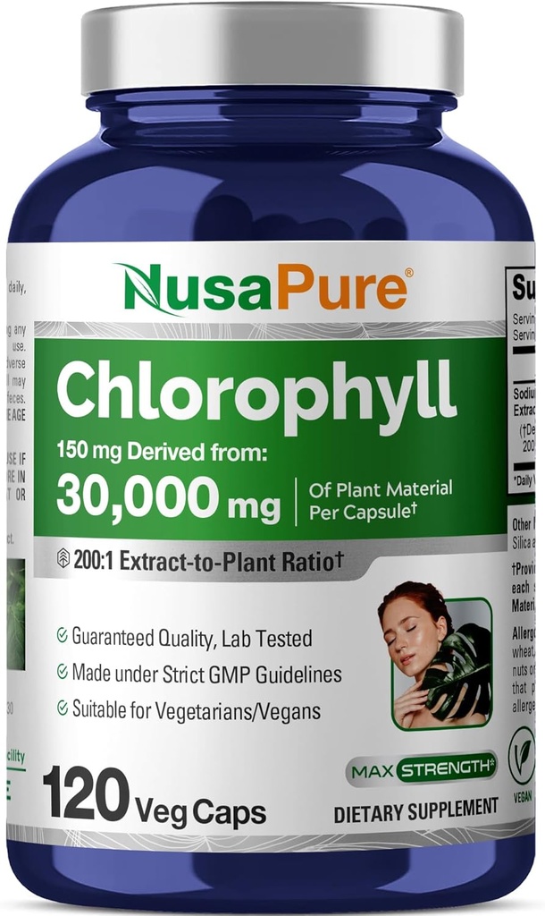 NusaPure Chlorophyl 200:1 Extract, 150 mg Ισοδύναμο με 30.000 mg ανά καψάκιο 120 χορτοφαγικά Caps (Non-GMO, Vegan)
