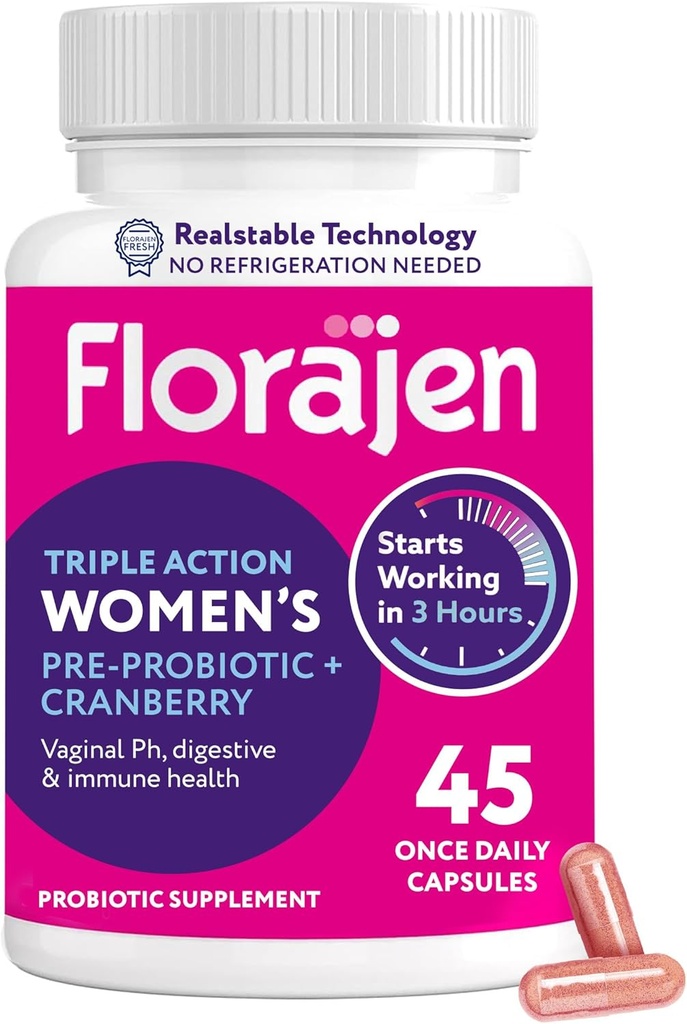 Florajen Γυναικεία Προβιοτική, Προβιοτική, & Cranberry συμπλήρωμα για Κολπική Υγεία, Ανοσολογική Υποστήριξη, & Digestive Wellness - 30-Count