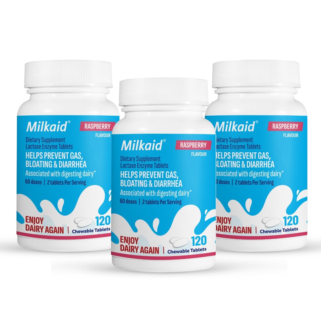 Milkaid Lactase Enzyme Chewable Tablets for Lactose Infenderance Relief 