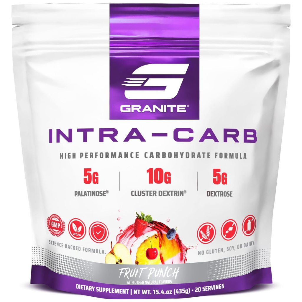 Granite Intra Carb Powder, Fruit Punch Flavor, High-Performance Carbohydrate Blend με Cluster Dextrin, Παλατινόζη, & Δεξτρόζη, Υποστηρίζει την ενέργεια και την κατάρτιση (20 υπηρεσίες)