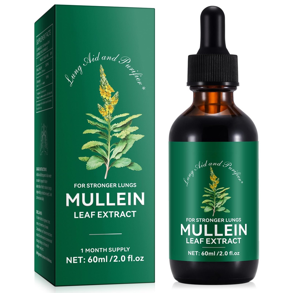 Mullein Drops for Lungs, Mullein Leaf Extract with Chlorophyl, Mullein Leaf Extract for Lung Cleanse and αναπνευστική υποστήριξη
