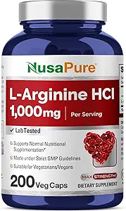 NusaPure L-αργινίνη 1000 mg 200 Κάψουλες Veggie (Μη ΓΤΟ, χορτοφάγος, Vegan)
