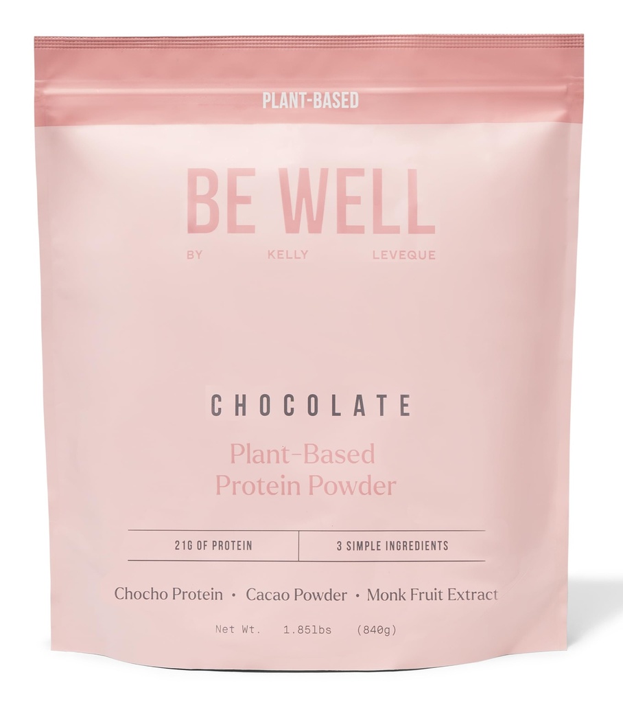 Be Well by Kelly Chocolate Plant-Based Protein Powder, Vegan 21G Protein 9G Fiber 1 NetCarb (3 Ingredients, 20 Servings) 9 Amino Acids 3 BCAAs No Soy, No Dairy, Stevia-Free No Sugar Προστέθηκε 1.85lb 840g