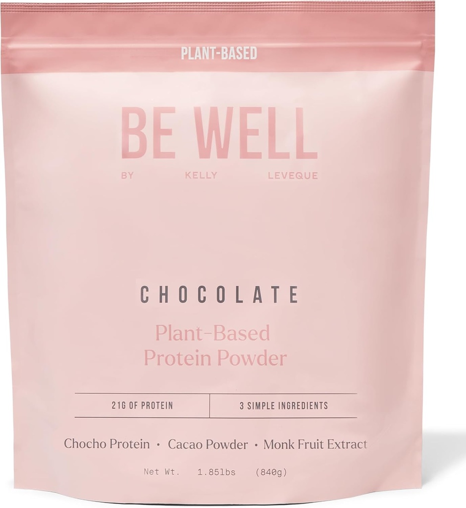 Be Well by Kelly Chocolate Plant-Based Protein Powder, Vegan 21G Protein 9G Fiber 1 NetCarb (3 Ingredients, 20 Servings) 9 Amino Acids 3 BCAAs No Soy, No Dairy, Stevia-Free No Sugar Προστέθηκε 1.85lb 840g
