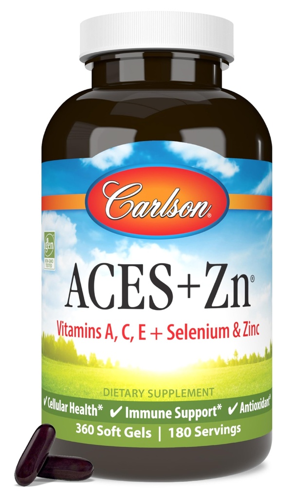 Carlson - ACES + Zn, Βιταμίνες A, C, E + Σελήνιο & Ψευδάργυρος, Πολυβιταμίνη με ψευδάργυρο, Κυτταρική Υγεία & Ανοσολογική Υποστήριξη, Σελήνιο Πολυβιταμίνη, Αντιοξειδωτικό, 360 Softgels