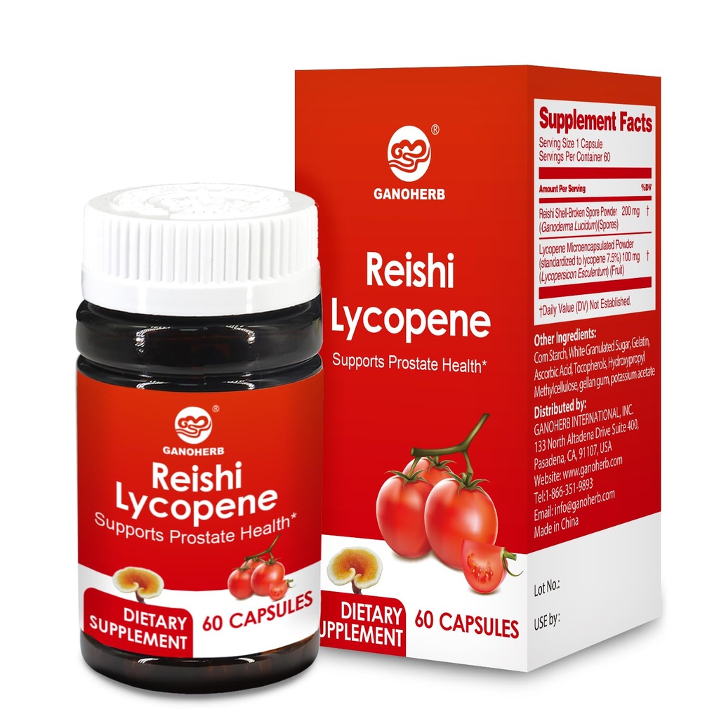 Συμπλήρωμα λυκοπενίου 100mg, εκχύλισμα φυσικής ντομάτας με Reishi Mushroom 200mg, κάψουλα μανιταριών για την ανοσοποιητική υγεία, χωρίς γλουτένη, μη GMO, Vegan, 60 κάψουλες ταχείας απελευθέρωσης