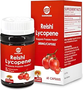 Lycopene Supplement 100mg, Natural Tomato Extract with Reishi Mushroom 200mg, Mushroom Capsule for Immune Health, Gluten-Free, Non-GMO, Vegan, 60 Rapid Release Capsules