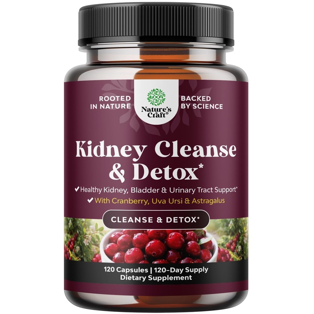 Advanced Kidney support Supplement - Kidney Cleanse Detox & Repair Cranberry Extract Κάψουλες με Uva Ursi, Stinging Nettle & Astragalus για την υγεία των νεφρών - ούρα Φυλλαδική Υγεία - 120 Caps