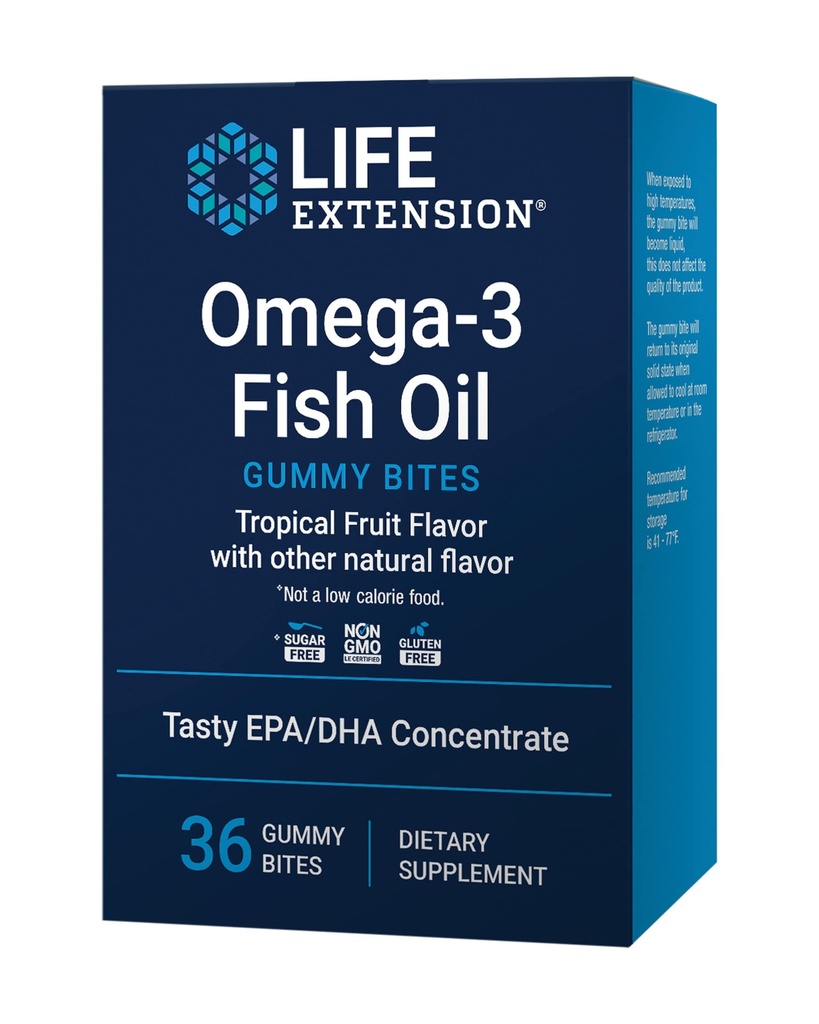 Επέκταση ζωής Omega-3 Gummy Bites ιχθυελαίου, EPA DHA λιπαρά οξέα, υψηλής δόσης EPA DHA υποστήριξη σε μια νόστιμη μορφή, μη-GMO, χωρίς γλουτένη, 36 Gummy Bites