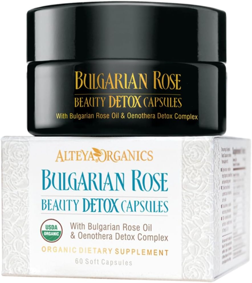 Alteya Organics Rose Beauty Detox Κάψουλες - USDA Certified Organic with Bulgarian Rose Oil and Oenothera Detox Complex - 30 Services