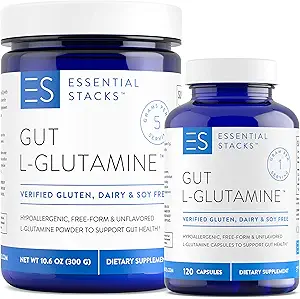 Ουσιώδεις στοιβάδες L-Glutamine Home & Away Bundle - L Γλουταμίνη σκόνη & κάψουλες