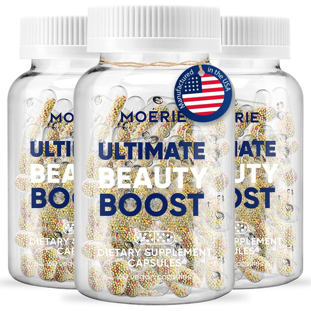 Moerie Hair Boost Supplement for Women & Men - Hair Skin and Nails Vitamins with Biotin, Q10 & Minerals - for Thicker, Fuller Hair & Hair Health - Advanced Beadlet Delivery System - 180 Pills