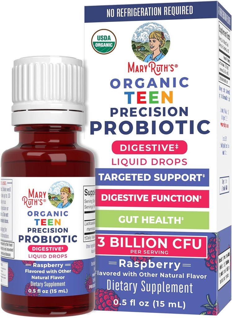 MaryRuth Organics USDA Organic Liquid Probiotic Drops for Teens | Gut Health | Digestive Health | Occasional Digestive Discomfort | Overall Health and Wellness | Non GMO | Vegan | 30 Servings