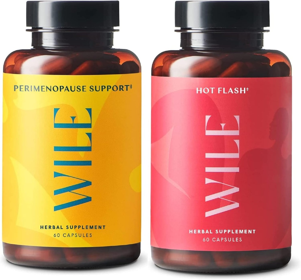 Wile Perimenopause Υποστήριξη + Hot Flash Συμπληρώματα, 2 Πακέτων Εμμηνόπαυση Υποστήριξη για τις γυναίκες, (2) Φιάλες 60 Καψάκια Κάθε, 120 Σύνολο