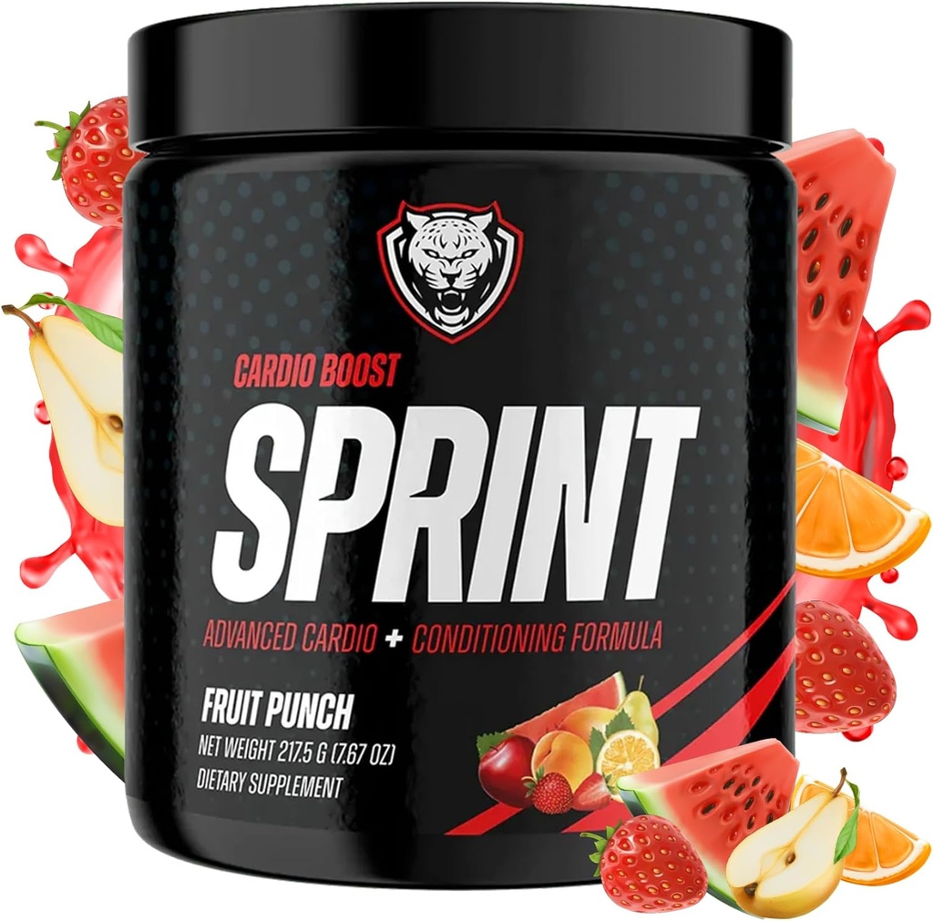 6AM Run Sprint - Pre Workout Powder for Instant Energy Boost for Cardio and Focus - Δεν Jitters, Υψηλής Ενέργειας Φόρμουλα Κατάστασης - Όλα φυσικά, Keto, Vegan (Fruit Punch, Full Bottle)