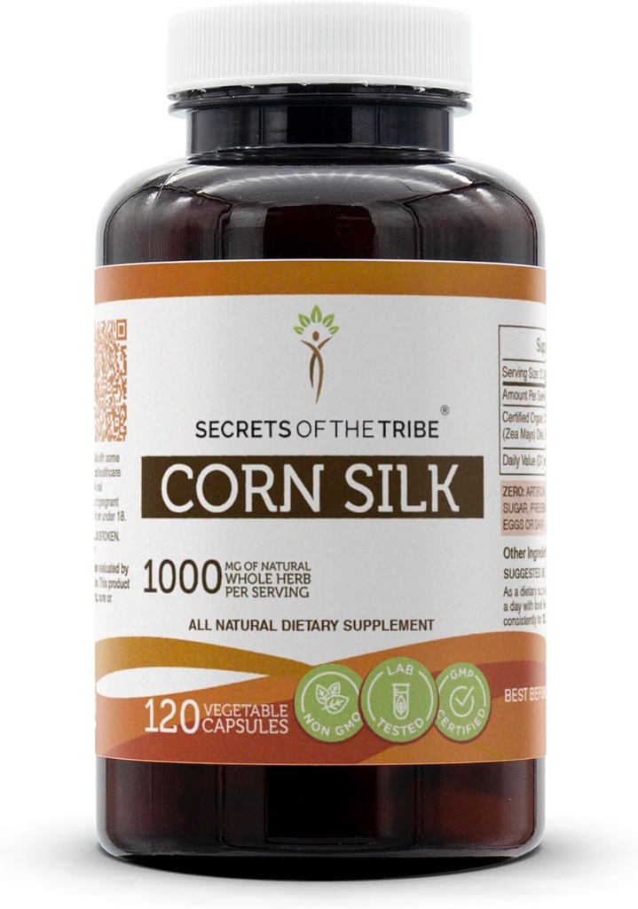 Secrets of the Tribe Corn Silk USDA Organic Capsules | Certified Organic Vegetarian Capsules, Herbal Dietary Supplement | Zea Mays Dried Silk (120 Count)