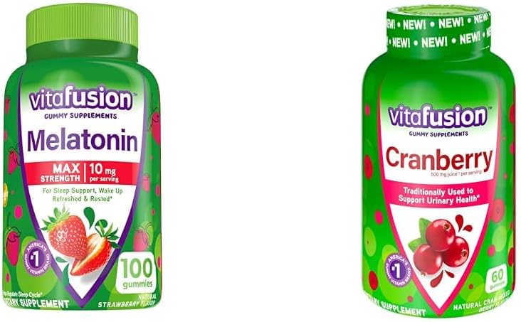 Vitafusion Melatonin 10mg Gummies 50 Ημέρα προσφοράς και Cranberry Gummies για γυναίκες 60 Count