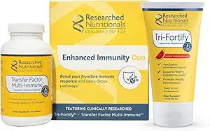 Researched Nutritionals Liposomal Glutathione (450mg) + Colostrum & Mushrooms Supplement for Immunity - Enhanced Immunity Duo - Tri-Fortify Watermelon + Transfer Factor Multi-Immune (2 Piece Set)