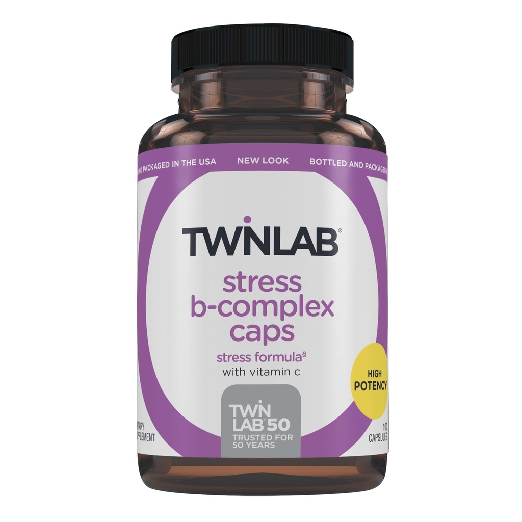 Twinlab Stress B-Complex Caps - Πλήρης B-Complex & 1000 mg Βιταμίνη C - Συμπλήρωμα Ενεργειακής Υποστήριξης με Βιταμίνη B12 και B6-100 Κάψουλες