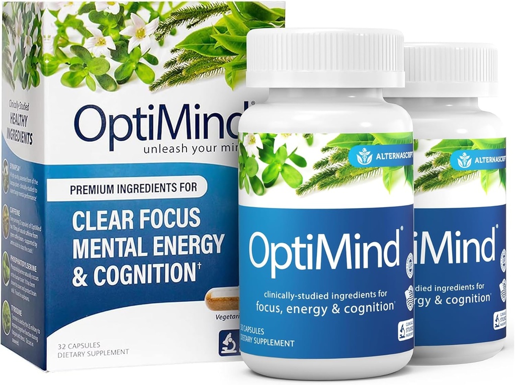 Optimind Bacopa Monnieri Συμπλήρωμα εγκεφάλου για τη μνήμη και την εστίαση, Nootropics με Φωσφατιδυλσερίνη, Huperzine A, Μη ΓΤΟ, Κλινικά Σπουδασμένα Συστατικά, 64 Κάψουλες