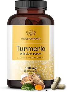 HERBAMA Curcumin Turmeric Capses - 1500mg Curcuma Longa και Black Pepper Extract για Uric Acid & Digestive Υποστήριξη - Vegan, μη GMO συμπλήρωμα αντιοξειδωτικό αντιοξειδωτικό, 250 Caps