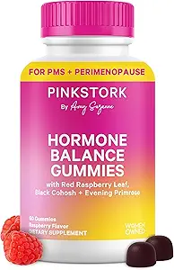 Pink Stork Hormone Balance Gummies for Women – PMS, Εμμηνόπαυση και υποστήριξη οιστρογόνων – Mood, Bloating, Hot Flashes & Energy – Red Raspberry Leaf, Black Cohosh, Primrose – 60 Vegan Gummies