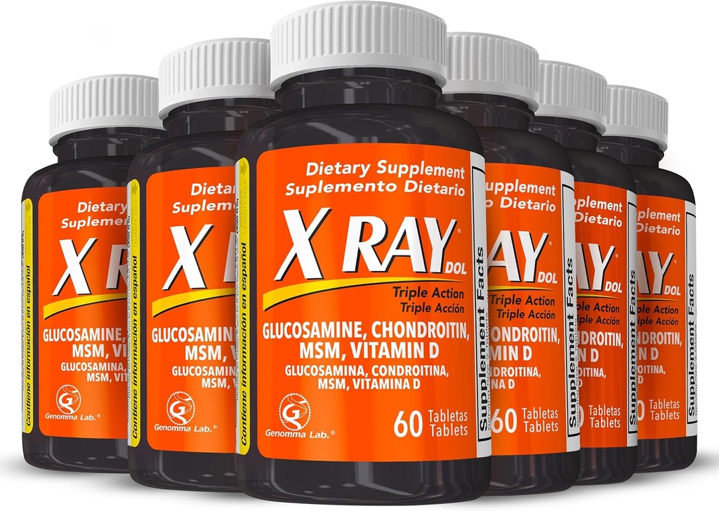 X Ray Dol Triple Action Κοινή Υποστήριξη Συμπλήρωμα με Γλυκοσαμίνη 1500mg, Χονδροϊτίνη 800mg, MSM 750mg και 5X Βιταμίνη D για υγιείς αρθρώσεις, οστά & Cartilage - 60 Μέτρα ανά φιάλη - 6 Συσκευασία