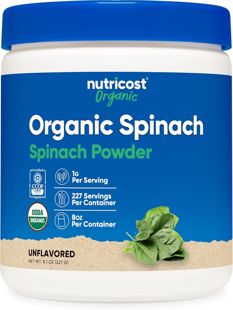 Nutricost Organic Spinach Powder 8oz (1 γραμμάριο ανά υπηρεσία) - Certified USDA Organic, Premium Μη ΓΤΟ Spinach Powder