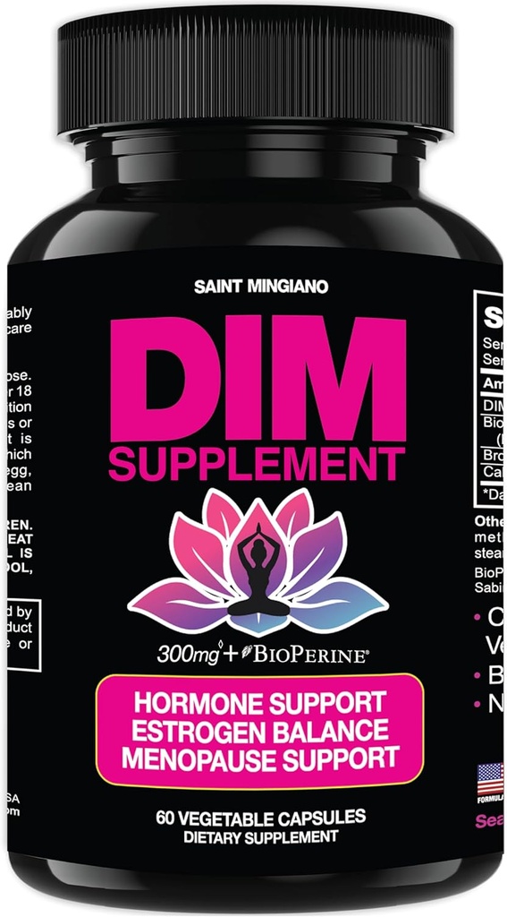 DIM Supplement 300 mg - Hormone Balance for Women, | Estrogen Supplement for Women with Hot Flashes & Night Sweats | Aids in Menopause Symptoms, Estrogen & Oestrogen. 60 Capsules