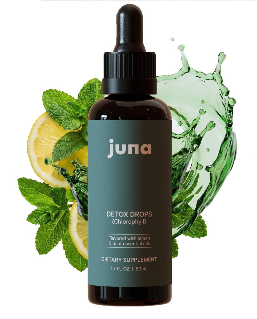 Juna Chlorophyl Liquid Drops, 3X Συγκέντρωση ισχύος - Detox, Debloat, Cleanse, Εσωτερικό Αποσμητικό, Ενέργεια & Κυτταρικό Συμπλήρωμα Υποστήριξης - Φρέσκια γεύση λεμονιού