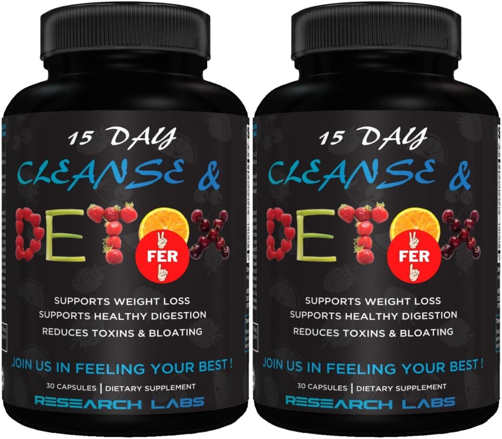 Research Labs 15 Day Colon Cleanse & Detox for Less Bloat Flat Tummy w/Probiotics - 2 Fer 1 - Relief δυσκοιλιότητας - Flushes Toxins, Ενισχύει την Ενέργεια. Κλινικά μελετημένη ασφαλής και αποτελεσματική φόρμουλα