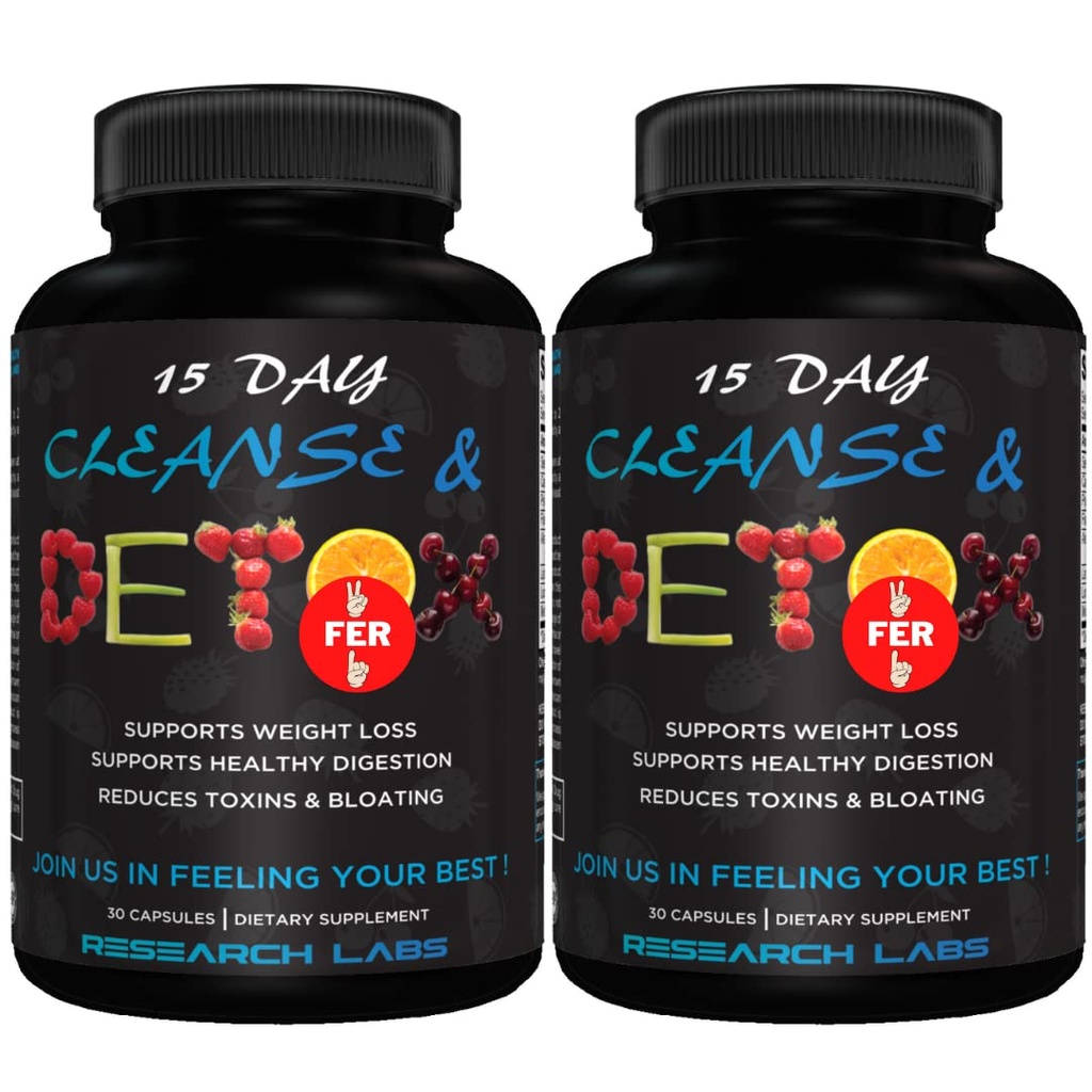 Research Labs 15 Day Colon Cleanse & Detox for Less Bloat Flat Tummy w/Probiotics - 2 Fer 1 - Relief δυσκοιλιότητας - Flushes Toxins, Ενισχύει την Ενέργεια. Κλινικά μελετημένη ασφαλής και αποτελεσματική φόρμουλα