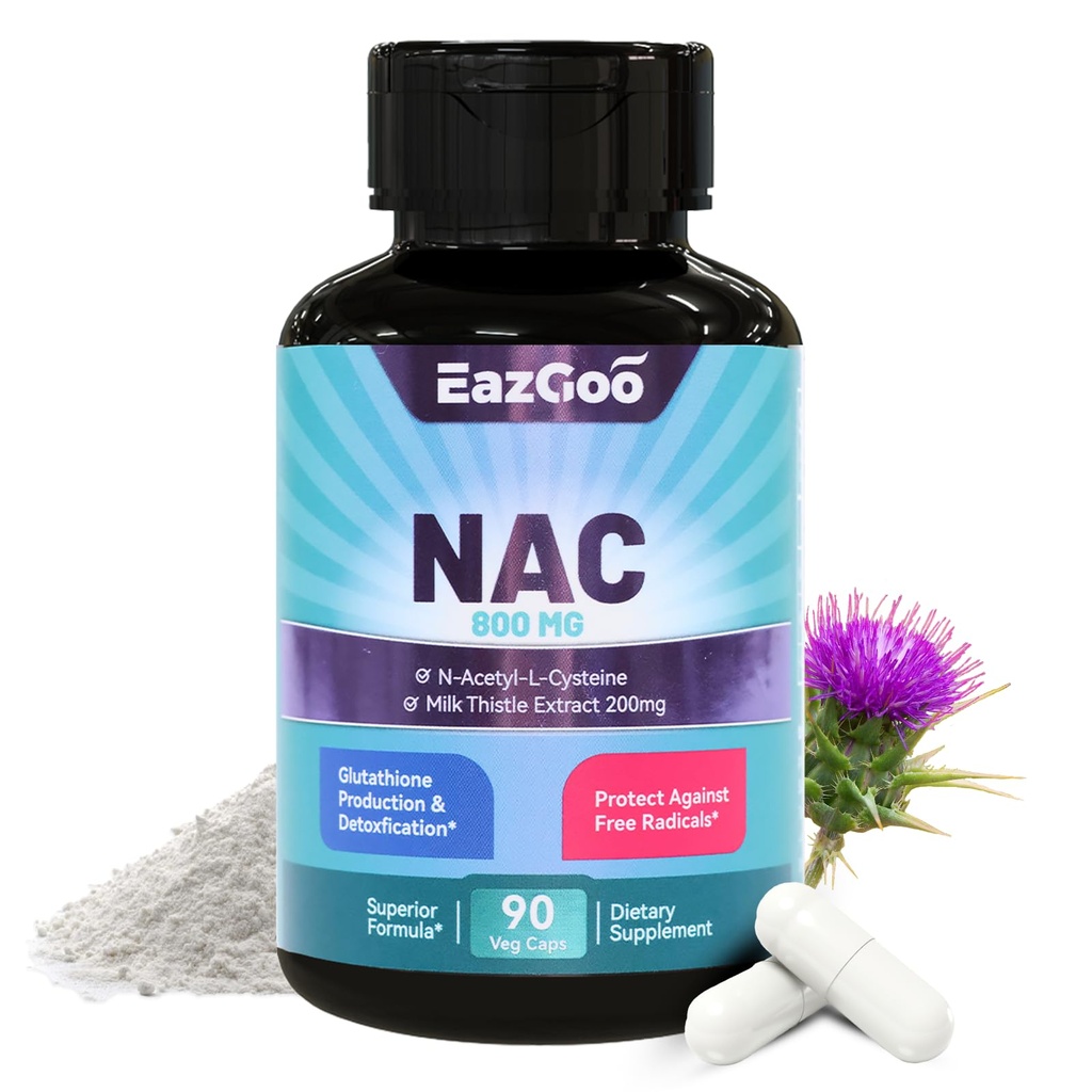 Συμπλήρωμα NAC, κάψουλες N-Acetyl Cysteine 800mg, συμπλήρωμα N-Acetyl με γαϊδουράγκαθο γάλακτος 200mg, αντιοξειδωτική υποστήριξη, Vegan, GMOs-free, NAC 90 Count (Pack of 1)
