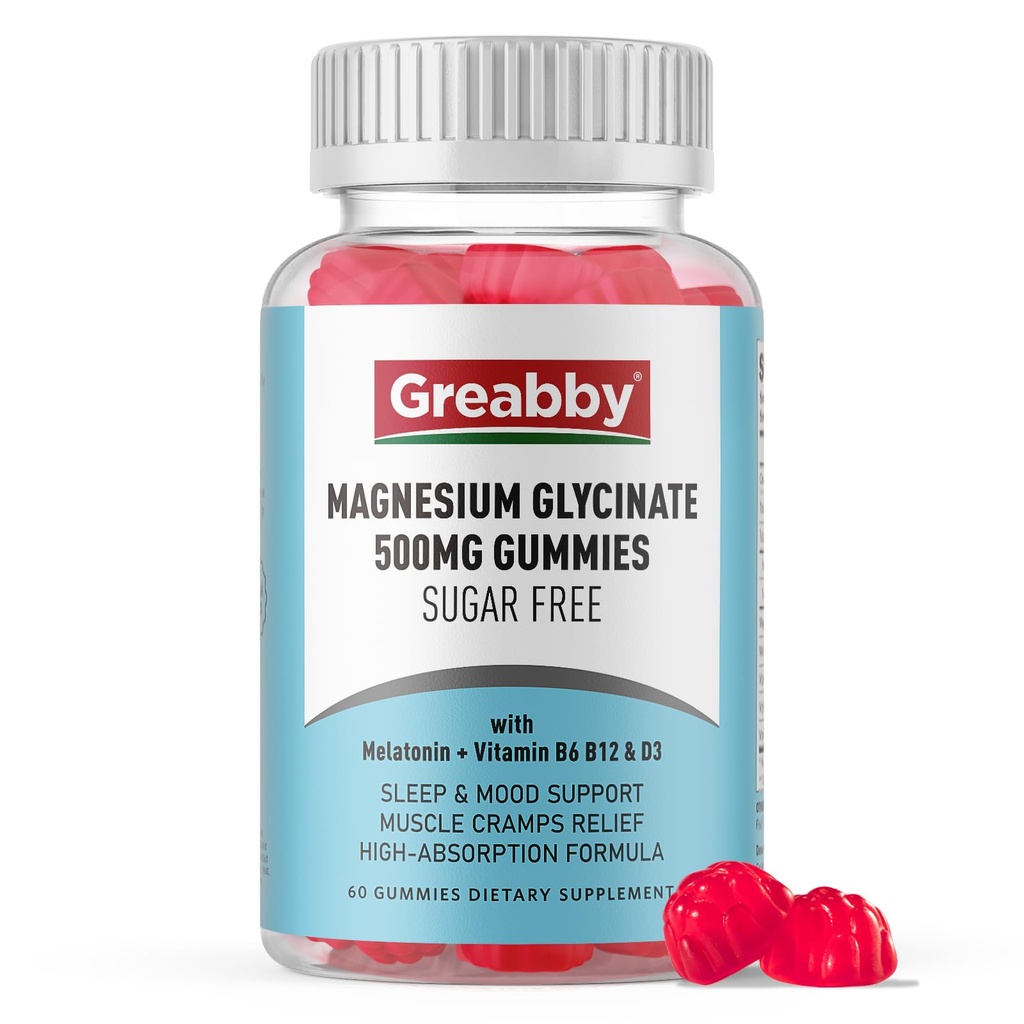 Μαγνήσιο Γλυκινικό Gummies 500mg για υποστήριξη ύπνου ενηλίκων, Μασώμενο Μαγνήσιο Gummies για γυναίκες & άνδρες, ανακούφιση των μυών και παροχή μαγνησίου (60 Gummies)