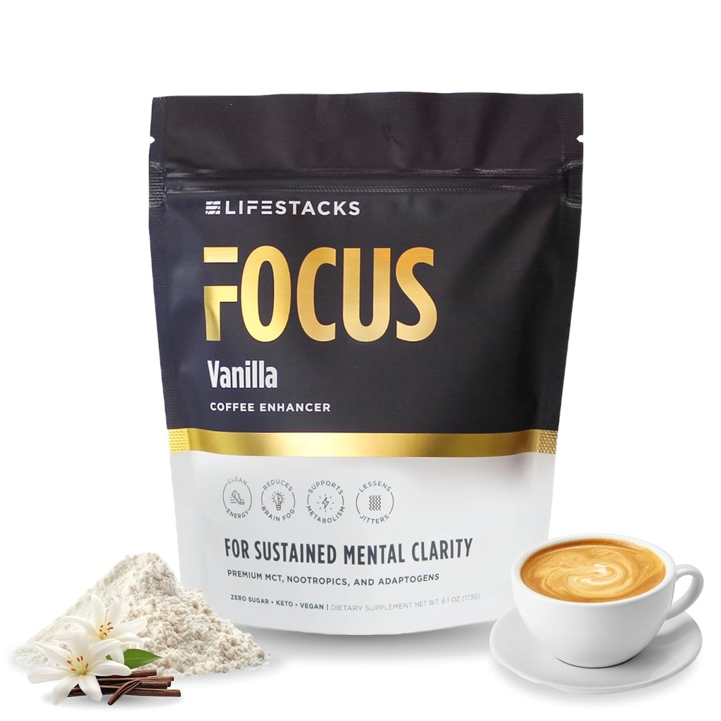 Focus Coffee Creamer for Energy & Clarity - MCT Powder + Nootropics + Adaptogens - Ενισχύστε την παραγωγικότητα χωρίς Jitters ή Crash - Keto, Vegan, 0 Ζάχαρη - με Taurin, L-Tyrosine, Rhodiola