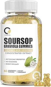 Soursop Graviola Gummies - Βιολογικά φύλλα και εκχύλισμα φρούτων Soursop - Digestive Aid, Immune Support & Antioxidant Properties - Μη ΓΤΟ, 60 Gummies