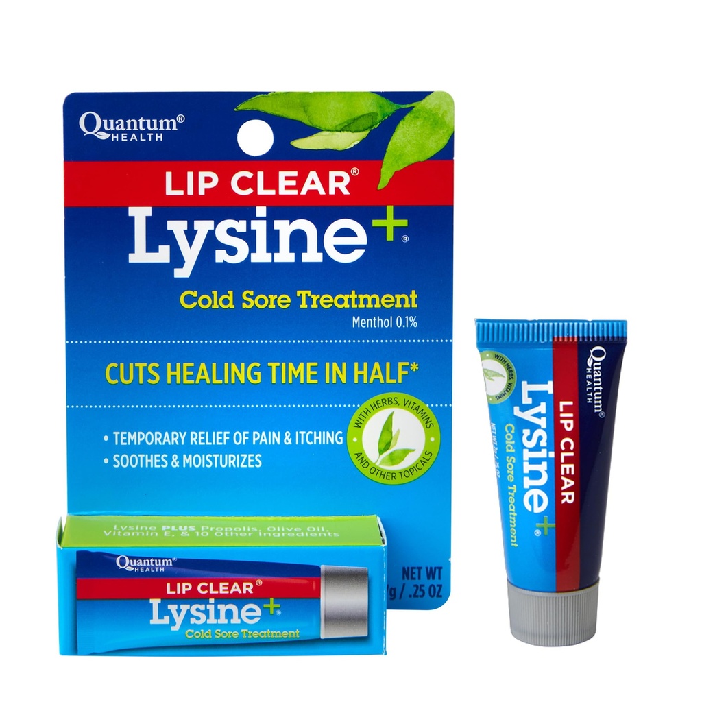 Κβαντική υγεία Lip Clear Lysine+ Ψυχρή θεραπεία Soothe & Moisturize Πόνοι στόματος - L-Lysine Menthol Calendula & Propolis Αλοιφή - Διαφανής πυρετός Blister Healing Balm - 0,25 Oz