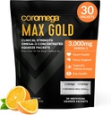 Coromega MAX Gold 3000mg Ωμέγα-3 Fish Oil + Βιταμίνη D Squeeze Packets, Wild-Caught, Δεν Fishy Γεύση - 3X Καλύτερη Απορρόφηση από Softgels, Υποστηρίζει την υγεία του εγκεφάλου & της καρδιάς (30 εξυπηρετούν, Πορτοκαλί Γεύση)