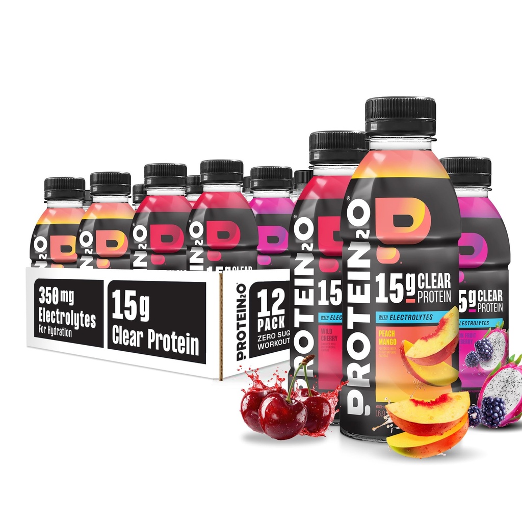 Protein2o Ενυδάτωση Ποτό - 2-σε-1 Liquid Clear Whey Protein Isolate and Electrolyte Drink - 15g Πρωτεΐνη, Βιταμίνες B5, B6 - Μετά την προπόνηση ανάκτηση - 16.9 Fl Oz - 12 Count Flavor Fusion Variety Pack