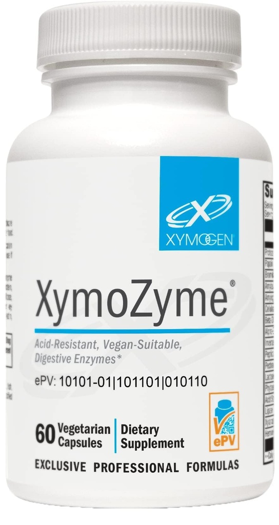 XYMOGEN XymoZyme - Vegan Digestive Enzyme Supplement for Digestive Health Support* - Plant-Based Multi-Enzyme Formula - Gluten-Free & Dairy-Free - 60 Capsules