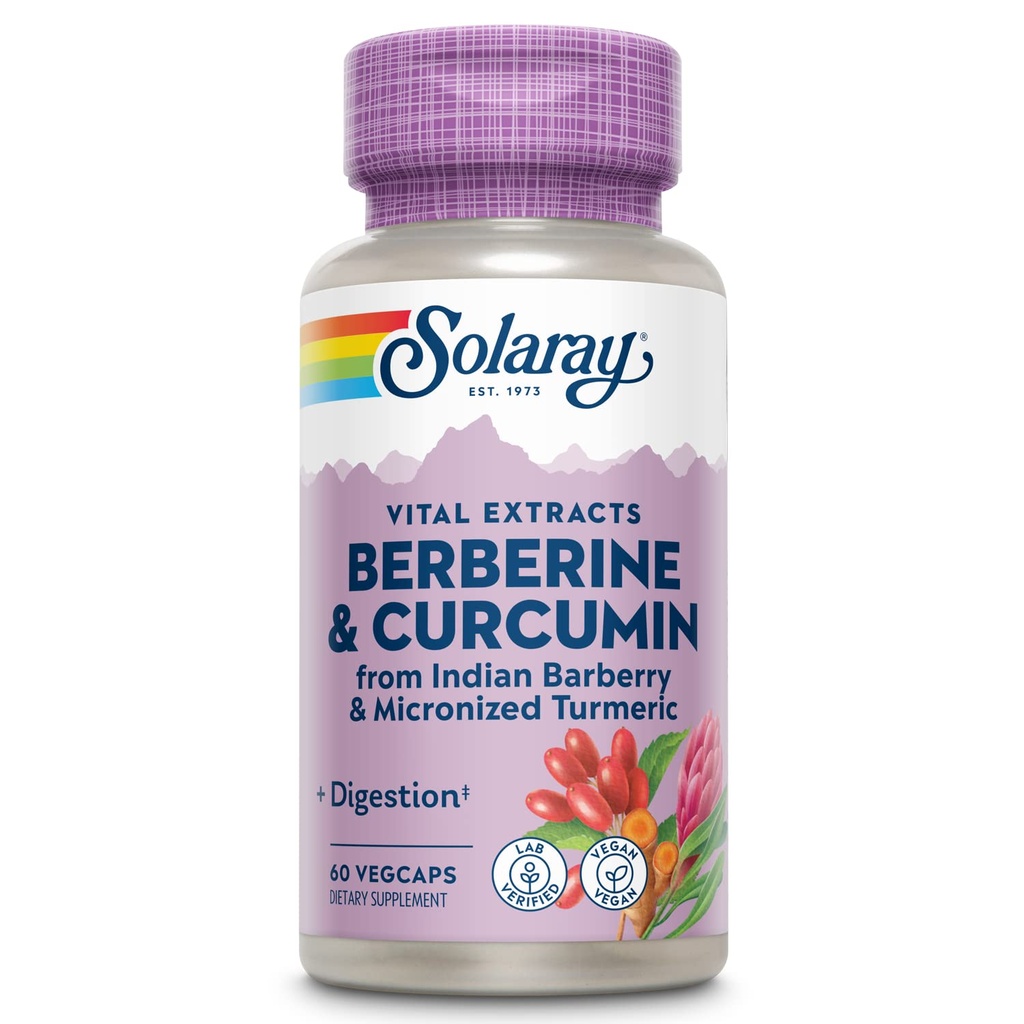 SOLARAY Berberine & Curcumin - Berberine Turmeric Supplement with 20% Micronized Curcumin from Turmeric Root - Herbal Wellness Support - Non-GMO, Vegan, Gluten Free, 60-Day Guarantee, 60 Servings