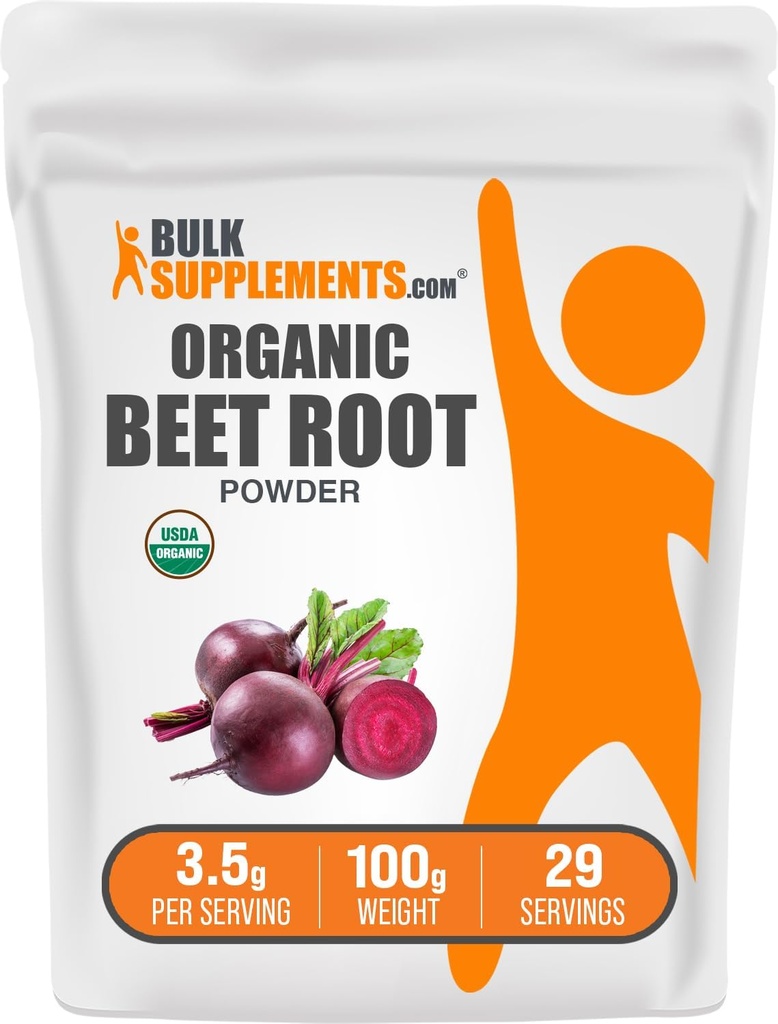 BulkSupplements.com Organic Beet Root Powder - Superfood Supplement, Beet Root Supplements - Vegan & Gluten Free, 3.5g per Serving, 100g (3.5 oz) (Pack of 1)